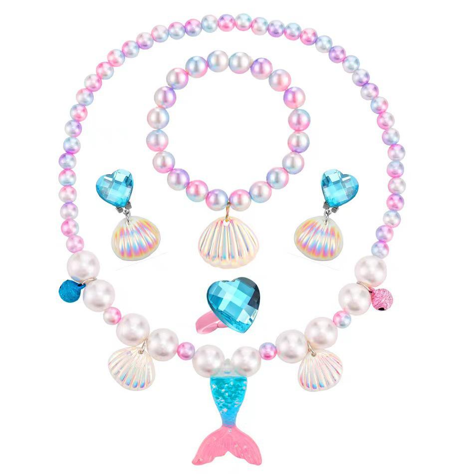 Pearl Necklace and Bracelet Set for Girls - Mermaid Theme Kids' Jewelry Accessories