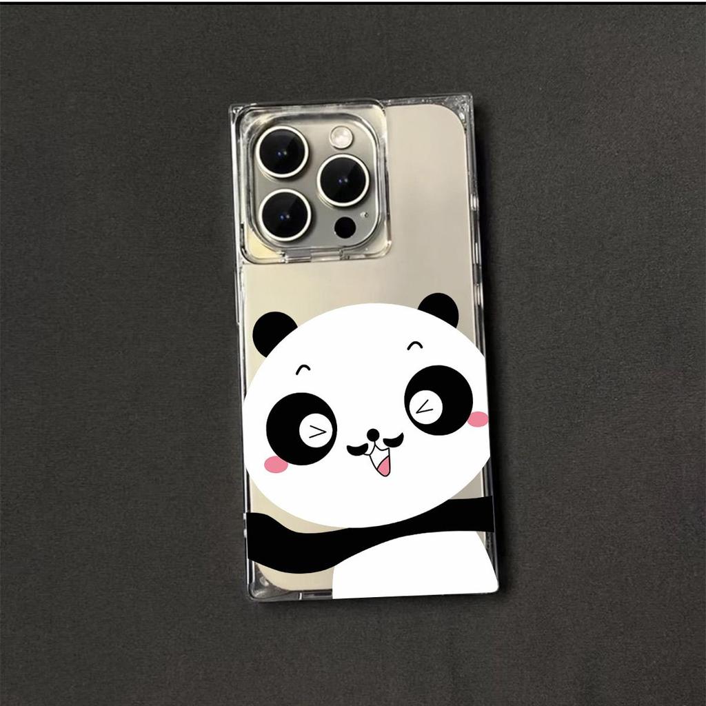 Clear Square Back Tube Case Protection For iPhone 16 ProMax 15 Plus 11 14 Pro Max 13 12 Baby Panda Pattern