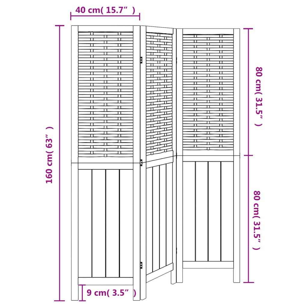 3 Piece Room Divider White Solid Paulownia Wood