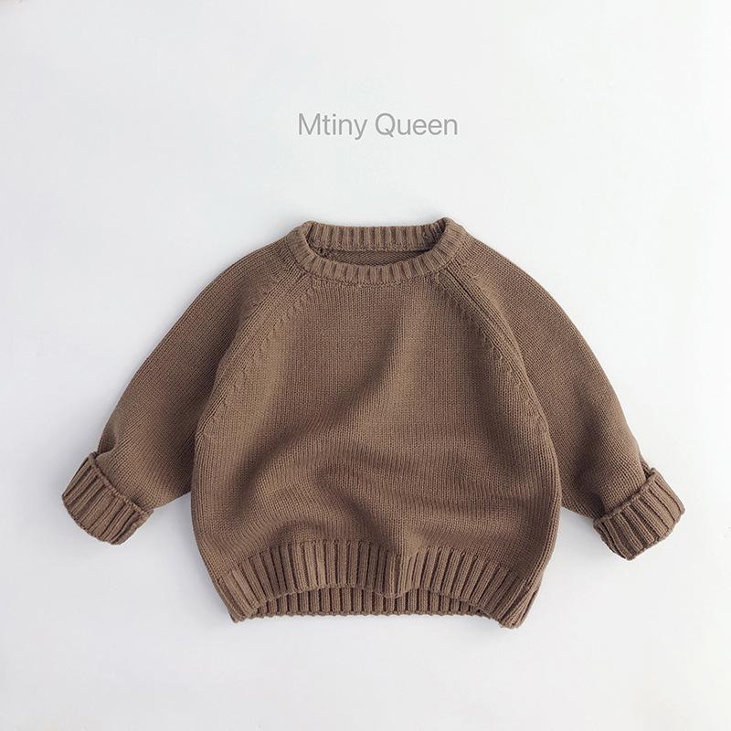 Kids' Spring & Autumn Retro Knit Sweater — Korean Style Raglan Sleeve Pullover for Boys & Girls, 100% Cotton.