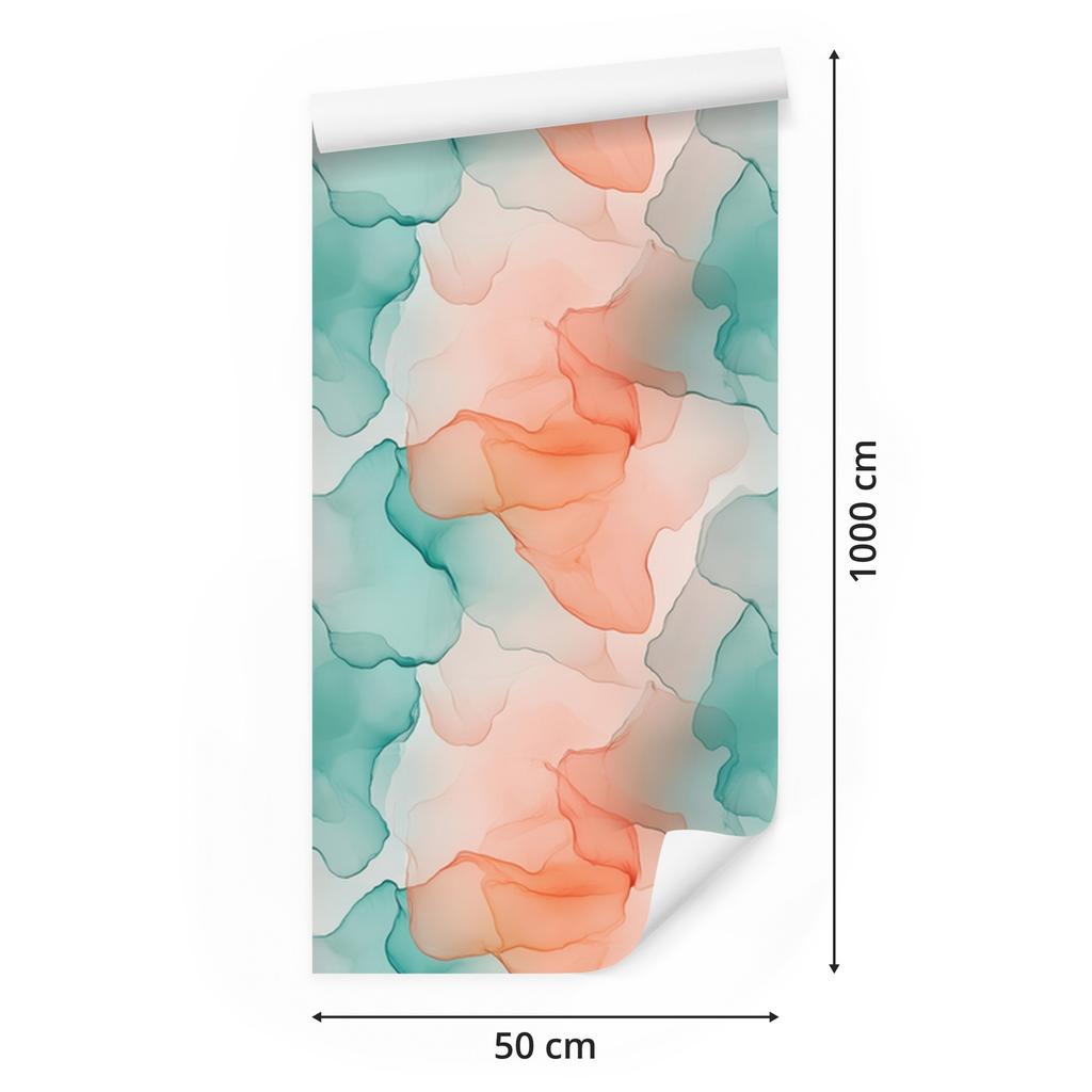 Peach and Sea Blue Ink Wallpaper for Living Room and Bedroom 50x1000