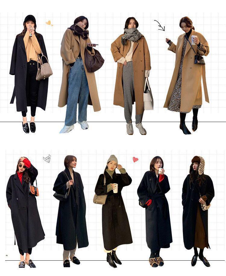 2025 Autumn/Winter Women's Wool Loose Double-Breasted Black Mid-Length Coat, Korean Style.