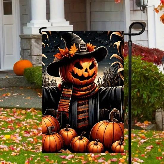 Flaga ogrodowa na Halloween, dynia, duch, szkielet, kot, flaga zewnętrzna, dwustronna, świąteczna