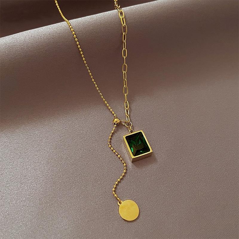 Durable 316 Stainless Steel Zircon Filigree Sweater Chain Necklace with Bamboo Chain for Women Vintage Style Necklace for Women