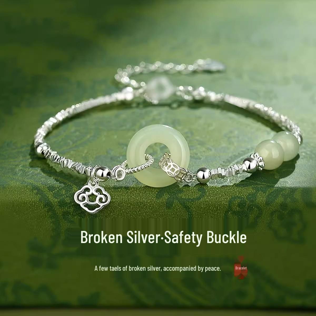 

Women s Light Luxury Crushed Silver Imitation Hetian Jade Bracelet with Auspicious Cloud Design