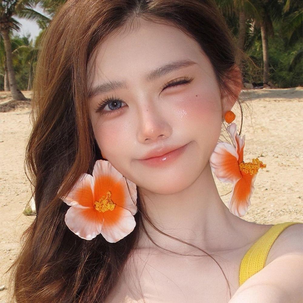 Silver Needle Simulated Flower Drop Earrings Beach Jewelry Lafite Grass Earrings  Wedding