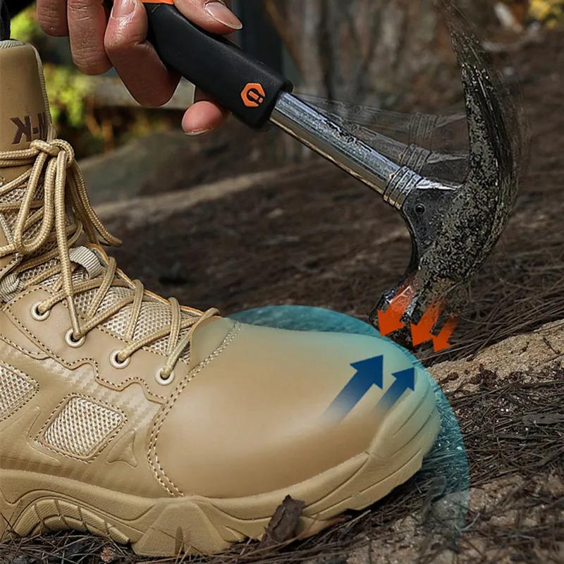 Fashion Outdoor Waterproof Safety Shoes Security Steel Toe Cap Men's Boots Working Steel Toe Anti-Smashing Men's Work Boots Zapatillas