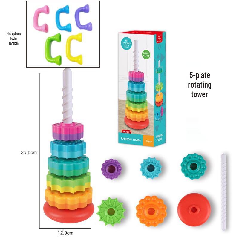 Cross-Border Rainbow Rotating Stacking Tower: Infant Cognitive Enlightenment & Geometric Education Toy