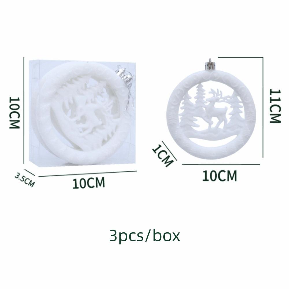 3Pcs/Box Round Pancake Shaped Christmas Flocking Pendant  Christmas Tree Decoration