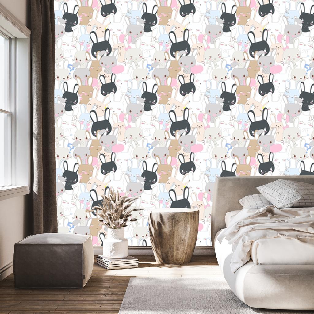 Rabbits Wallpaper On a Light Background for the Living Room and Bedroom 50x1000