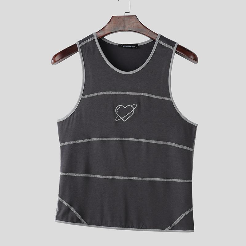

INCERUN Summer Men Strap Sleeveless Stitching Embroidery Casual Sport Irregular Tank Tops 4XL темно-серого