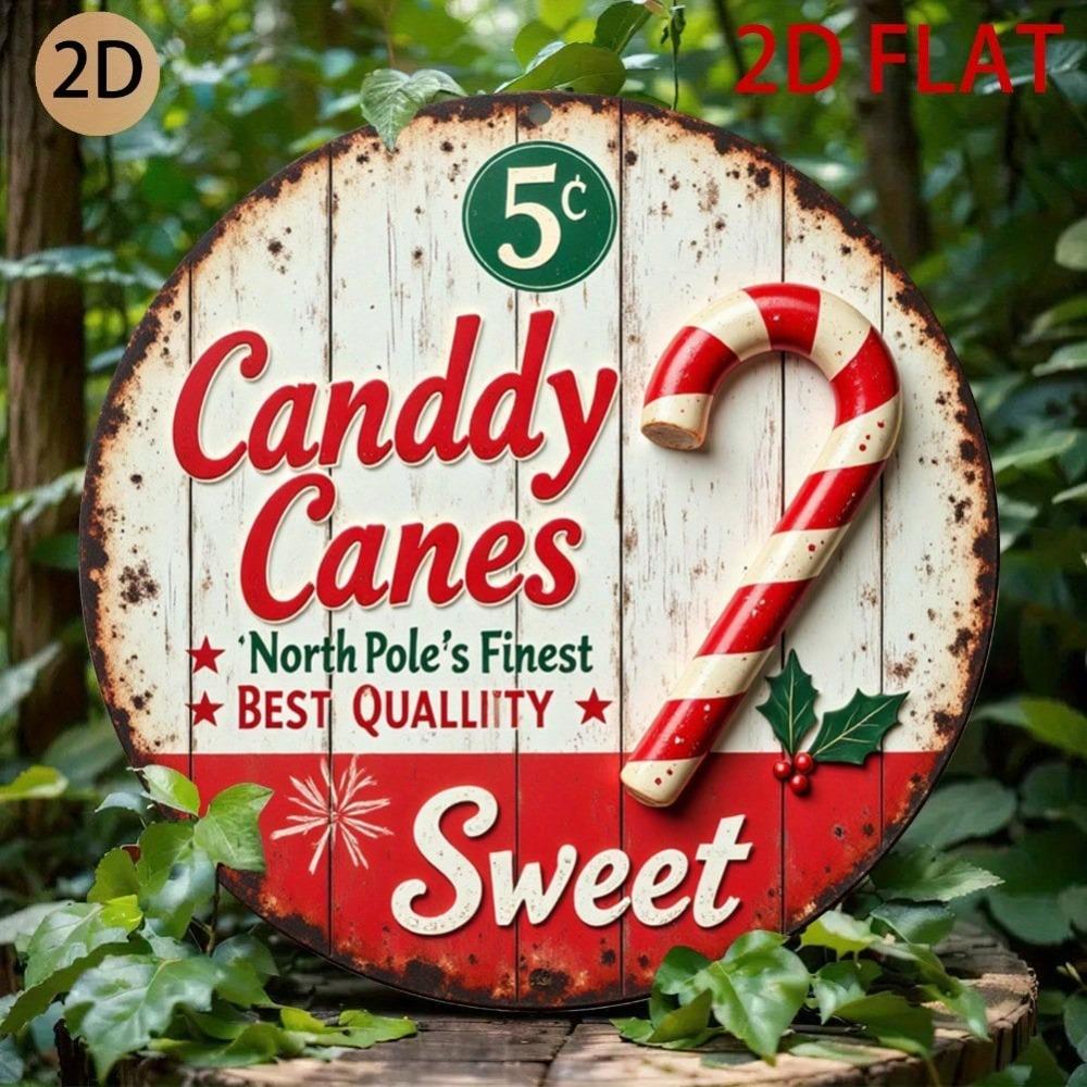 Vintage Metal Tin Sign Candy Cane Stripes Rustic Wall Art Christmas Kitchen Decor