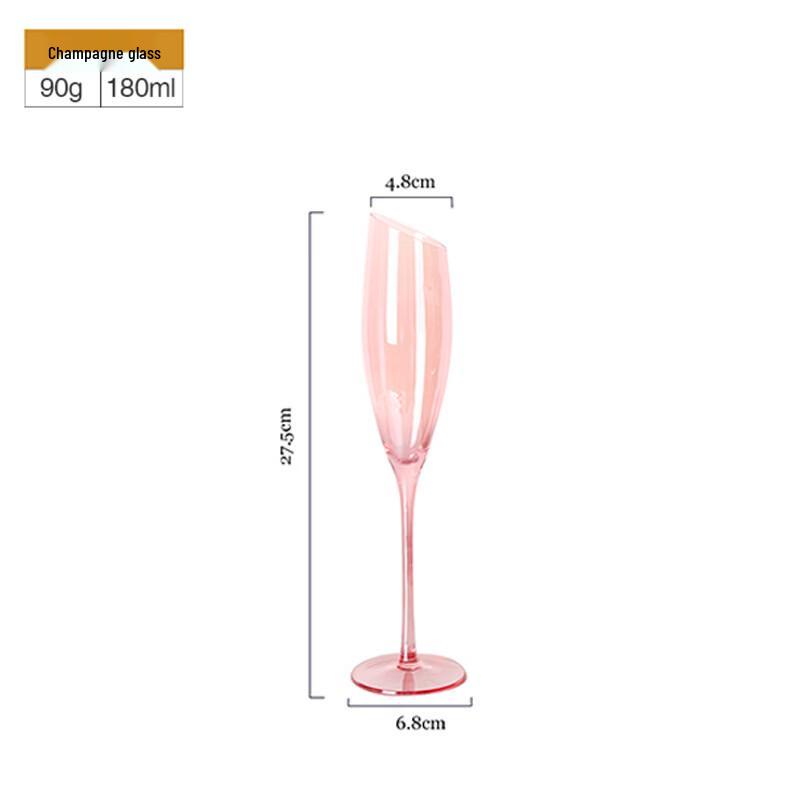 Shangqi Pink Slanted Rim Crystal Stemmed Wine/Champagne Glasses (Set of 2)