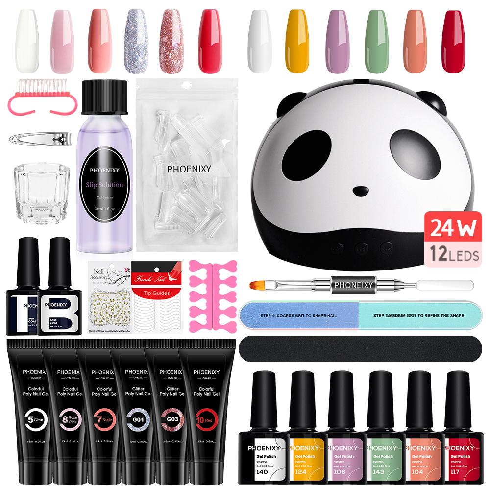 

Набор для ногтей PHOENIXY, маникюрные инструменты с 6 шт. гель-лаком для ногтей, 6 шт., полигель для наращивания ногтей, 24 Вт, свет для отверждения ногтей, набор для салона дизайна ногтей