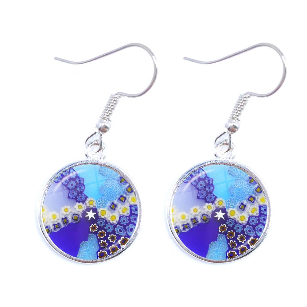 Murano Millefiori Drop Earrings MultiColour Flower 16mm Glass Cabochon Earring Jewelry For Women Girls Gift