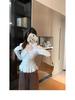 Wool Plush Lace Patchwork V-neck Ruffle T-shirt for Women - Autumn Style