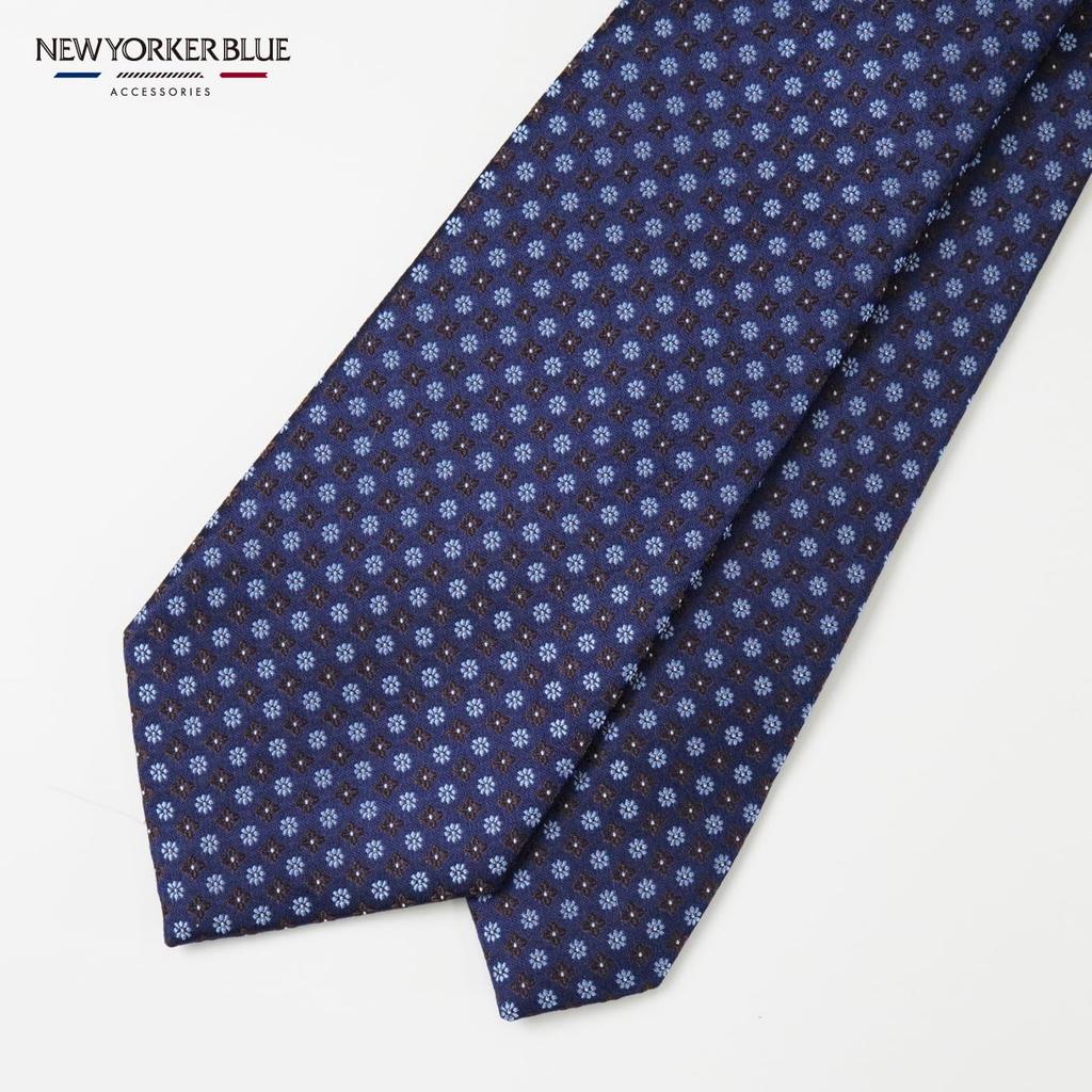 [New Yorker Blue] Small Pattern (Small Flower) Tie NB910419 Navy Brown Free Size Business Suit Style Gift