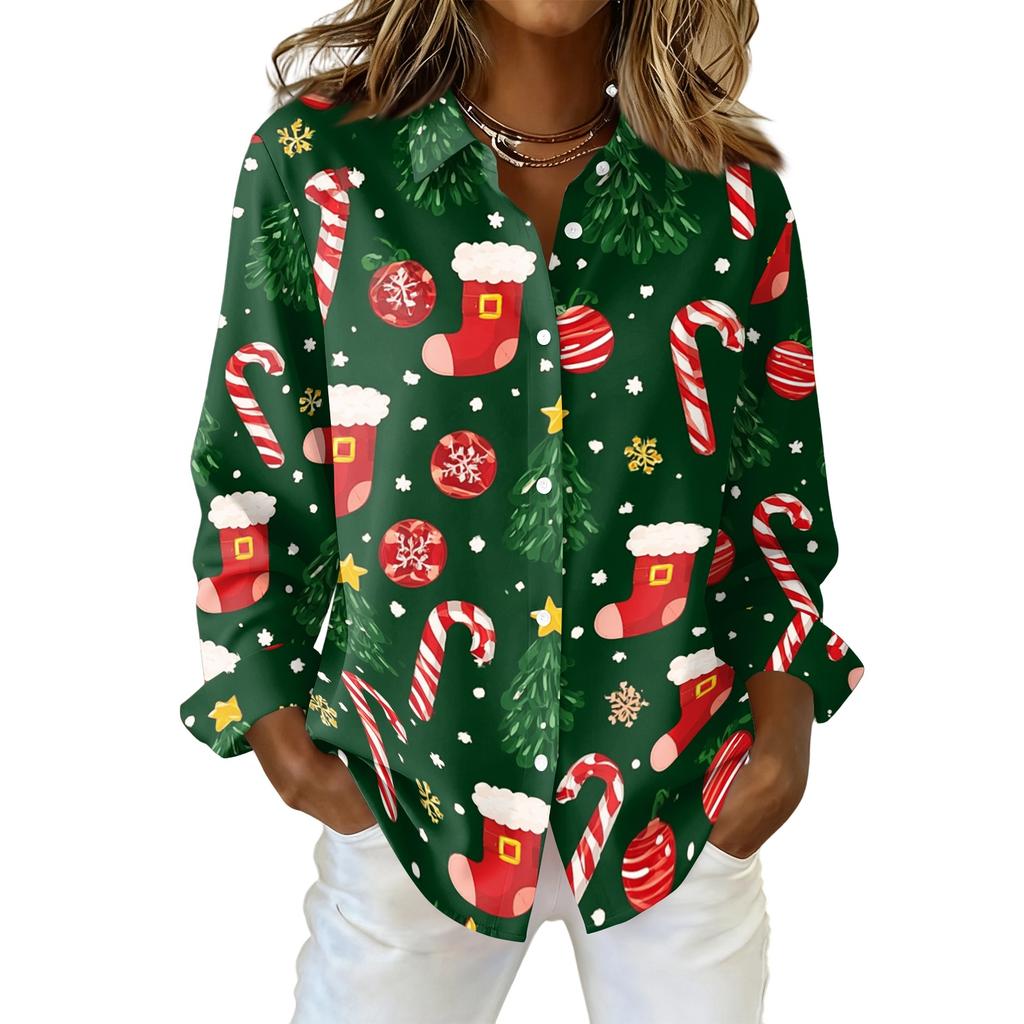 Women's Casual Stylish Christmas Print Long Sleeve Cardigan Top