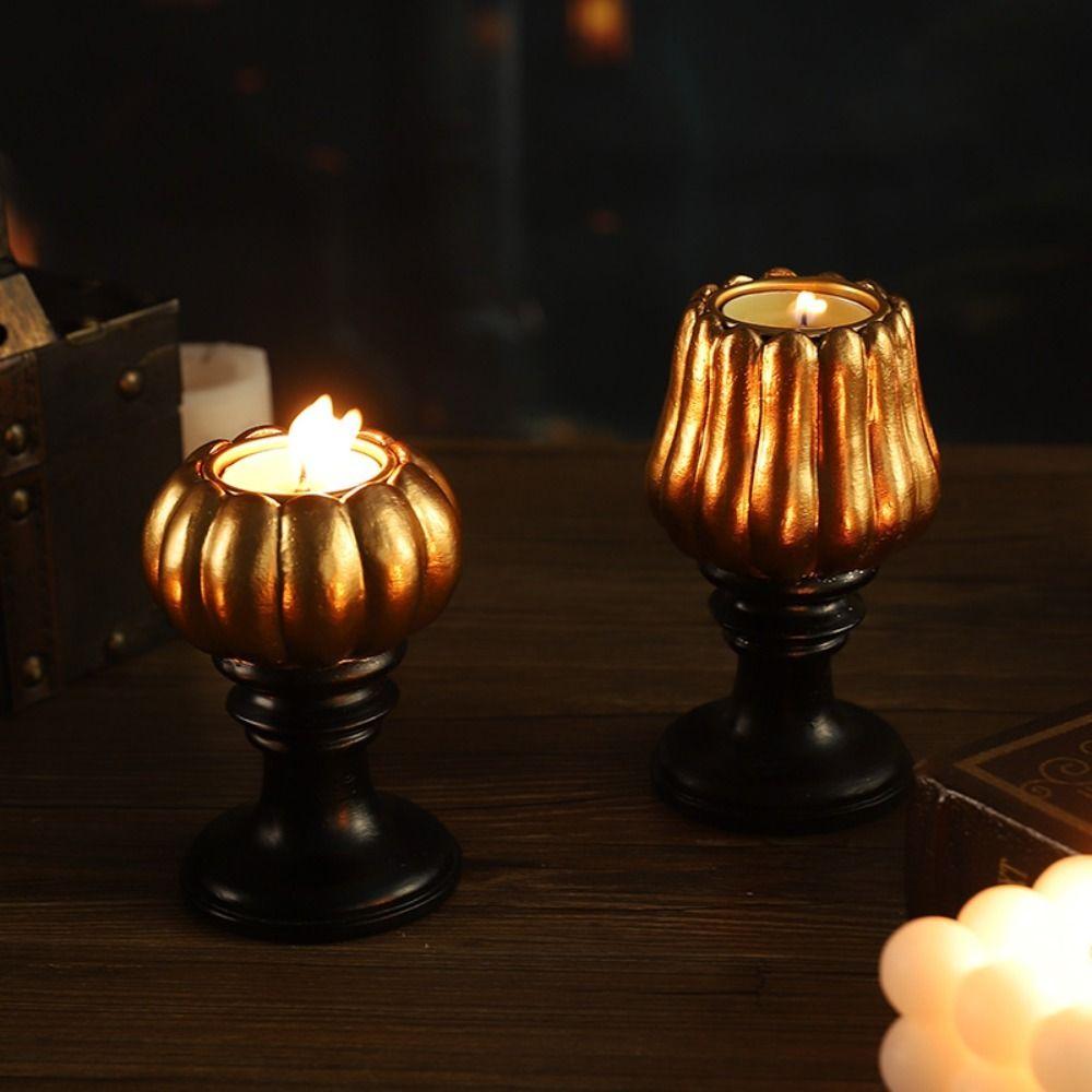 

Resin Pumpkin Tealight Candle Holder Vintage Halloween Decoration Durable Lantern Candlestick Gift Style 2