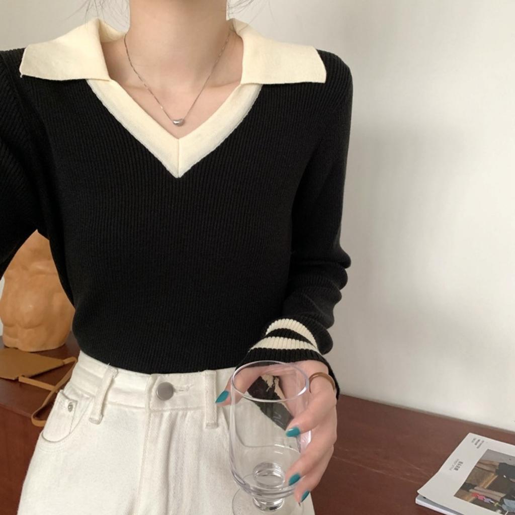 Autumn and Winter Slim Fit Collar Temperament Commuting Versatile Base Knit Sweater Women's Top Slim Fit and Slimming Effect