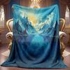 1pc 2D Snowy Mountain Sunrise Lake Theme Pattern Flannel Blanket, Soft HD Digital Print, Cooling Blanket All-Season Use! Soft And Breathable 100% Poly
