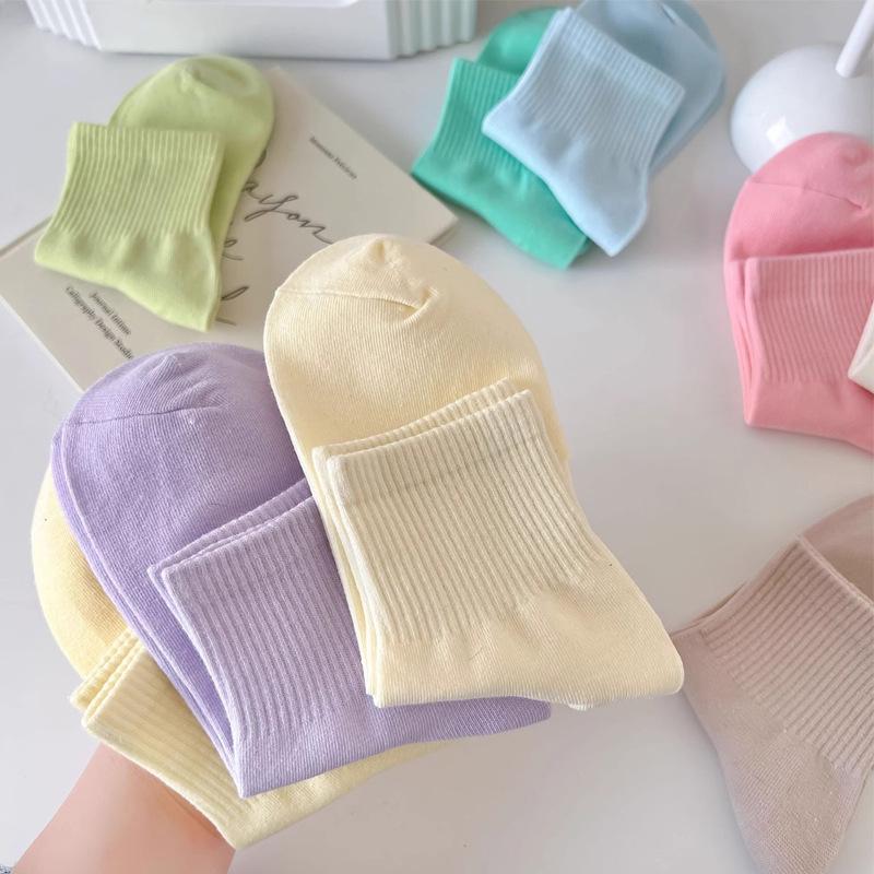 Women's Macaron Color Cotton Sports Socks - Breathable, Sweat-Absorbent, Anti-Pilling, Mid-Tube for Spring & Autumn