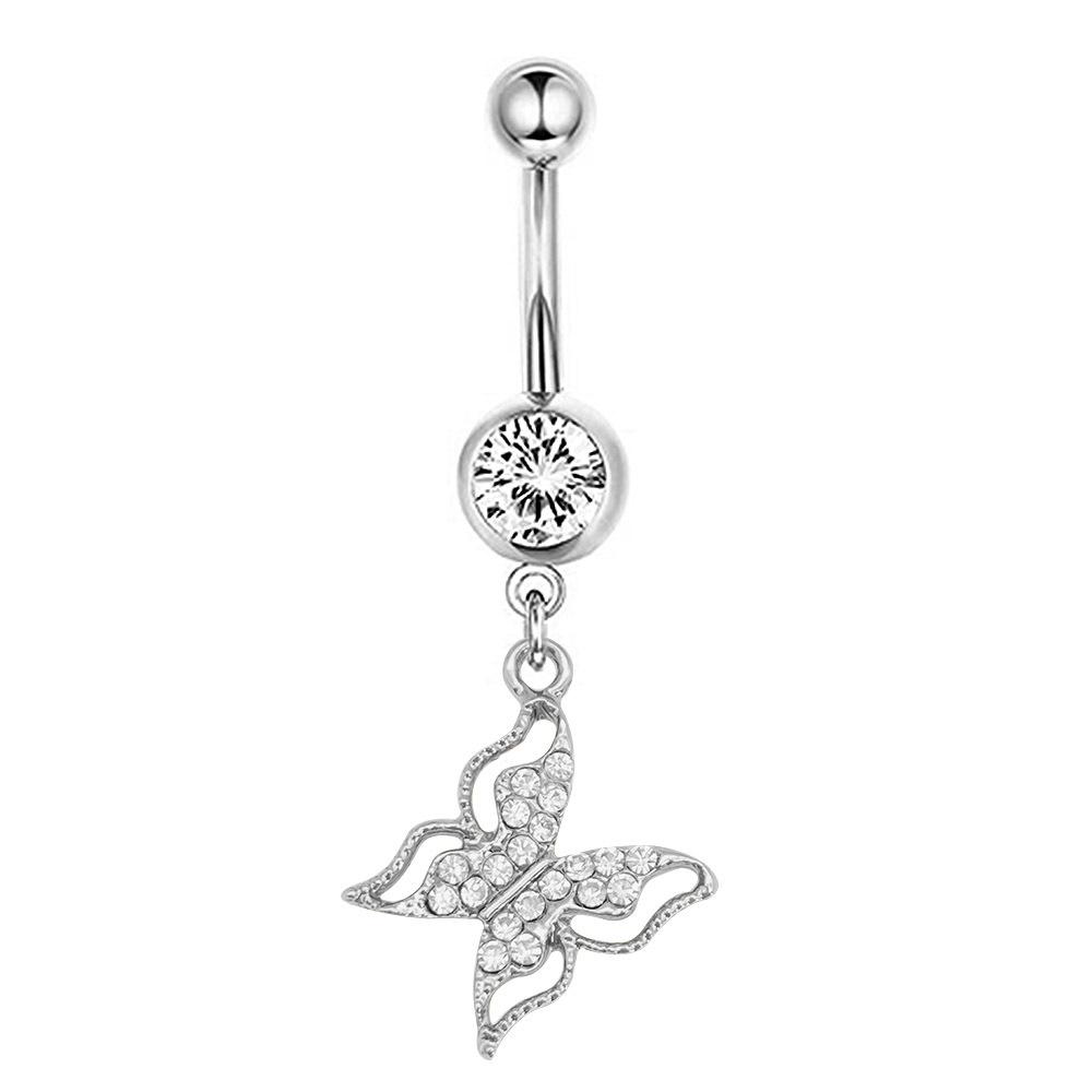 1Pcs Stainless Steel Long Navel Nail Butterfly Heart Five-pointed Star Pendant Navel Ring Piercing Jewelry