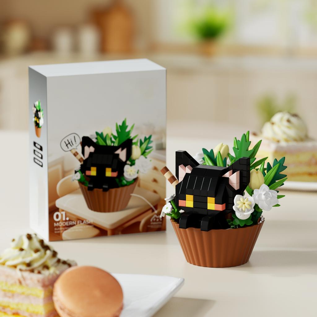 Building block small animals flower pot series tabletop ornaments decoration Christmas Halloween gifts