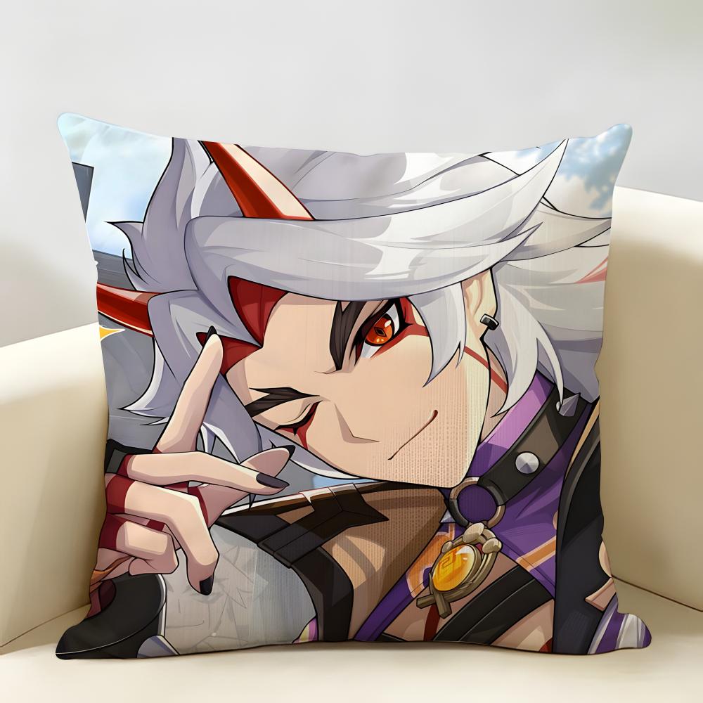 Arataki Itto Genshin Impact Cushion Cover Natural Linen Organic Fabric DoubleSided Printing Room Sofa Decor Pillow Case