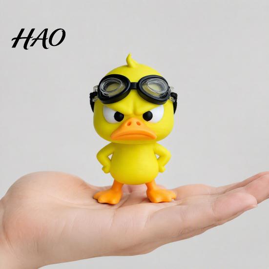 Collectible Duck Models 3D Printed Angry Yellow Figurine with Detachable Swimming Goggles, Funny Car Accessories Statue, Desktop Ornament for