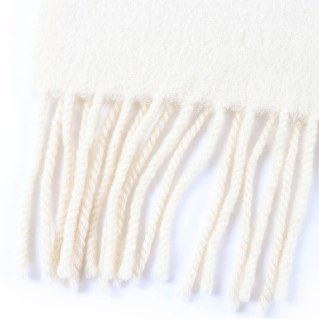 Great HERMES Scarf Recto Verso Embroidered logo with fringe Ivory cashmere Women Used