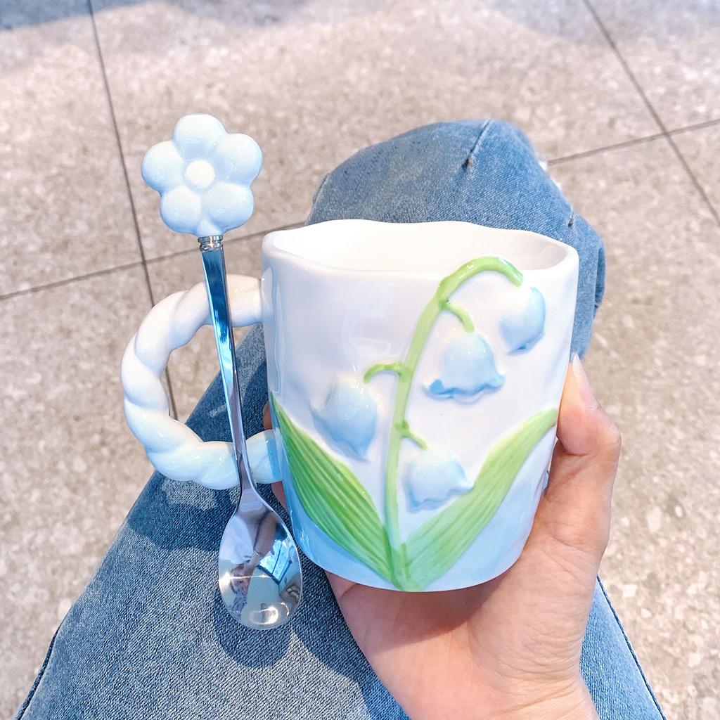 High Value Flower Mug Design Sense Water Cup Girl Heart Mug Hand-painted Cup Birthday Gift Souvenir