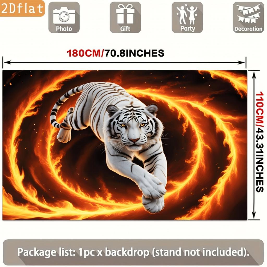 1Pcs Flaming White Tiger Decoration Background Winter Backdrop Decorations For Photo Studio Photo Booth Christmas Party