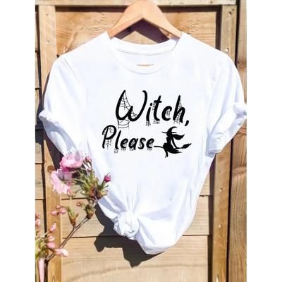 Fall Autumn T-shirts Clothing Short Sleeve Halloween Thanksgiving Witch Style Trend Festival Women Female Top Graphic Tee