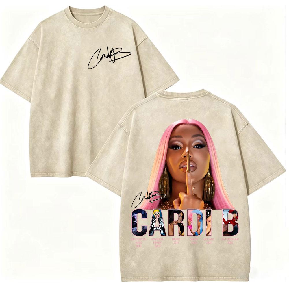 Vintage Washed Rapper Cardi B Graphic T Shirts Little Miss Drama Tour 2026 Tshirts Men Women Clothing Hip Hop Fashion Tshirt