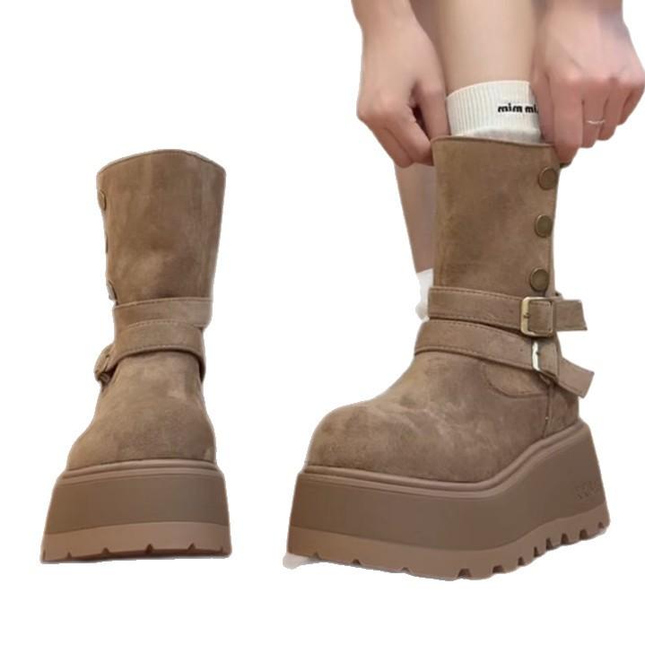 Vintage College Suede Thick-soled Women's Fashion Boots Autumn and Winter Fashion Japanese Skirt Fairy Style Short Boots Tide