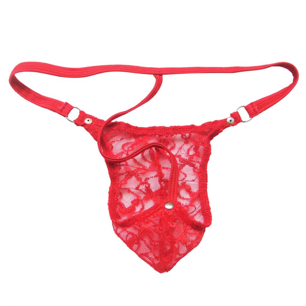 Men's Mini Bow Lace See Through Thong Floral Sissy Pouch Lingerie Underwear