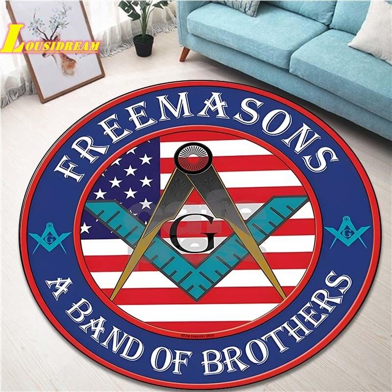 Masonic Logo Rugs Round Rugs Home Decor Rugs Non-Slip Balcony Bathroom Door Mats Outdoor Picnic Mats Office Decor Floor Mats