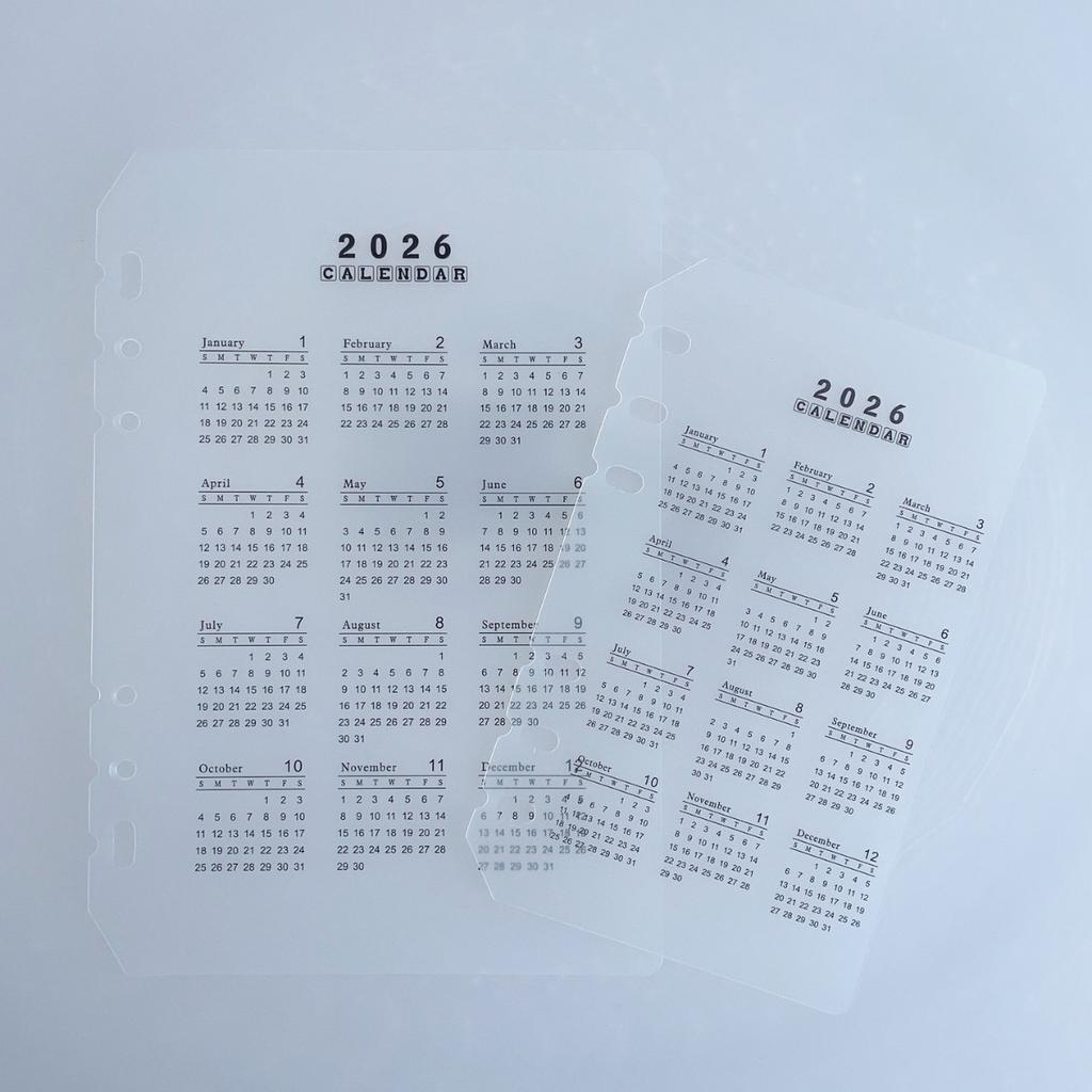 2026 Calendar A5 A6 6-hole Hand Account Loose-leaf Calendar Partition PP Frosted Transparent Protective Pad