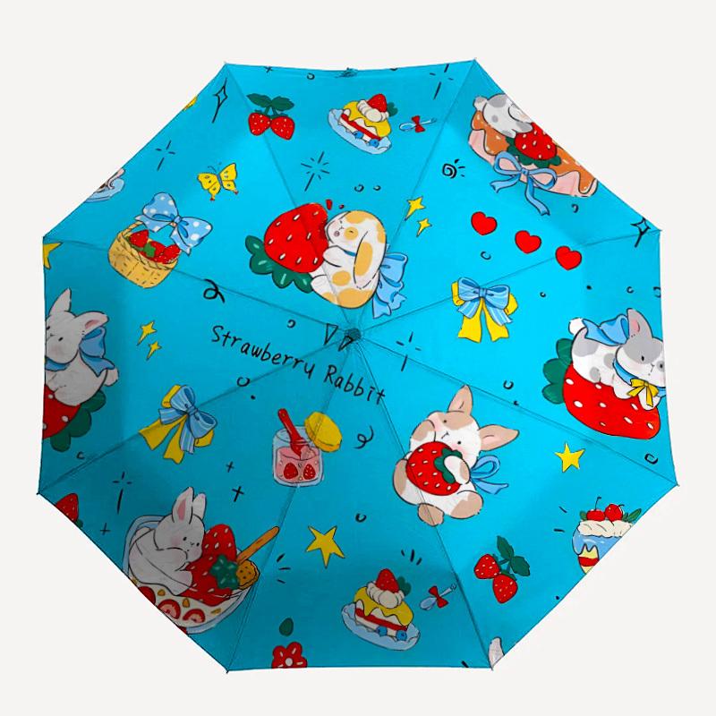 

1pc Strawberry Rabbit Auto Open/close Leisure Umbrella, 8-Rib sturdy structure, Portable Travel Umbrella, Parties, Everyday Use, Outdoor Acc