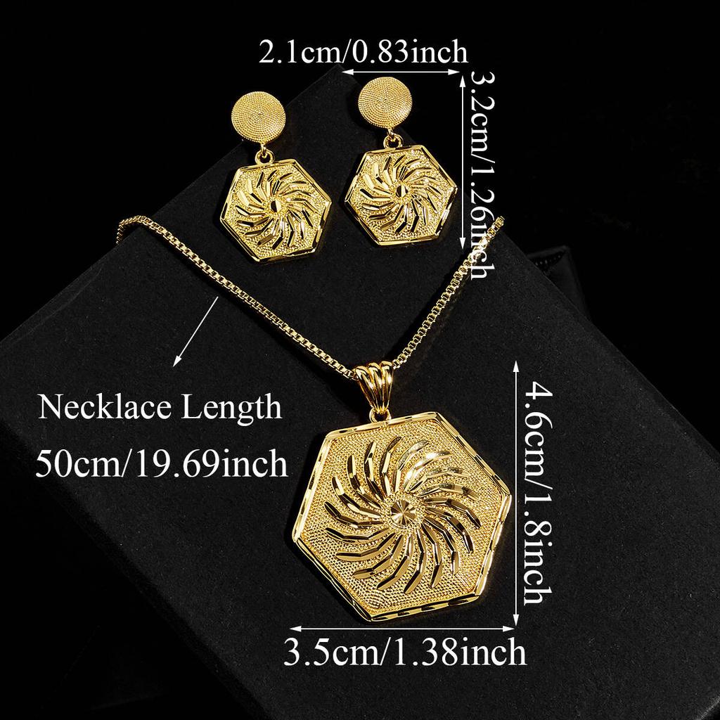 CMM Damen Goldenes Geometrisches Schmuckset Hexagonale Spirale Anhänger Halskette Passende Ohrringe Schickes Accessoire Für Jeden Anlass Elegant Party Mode
