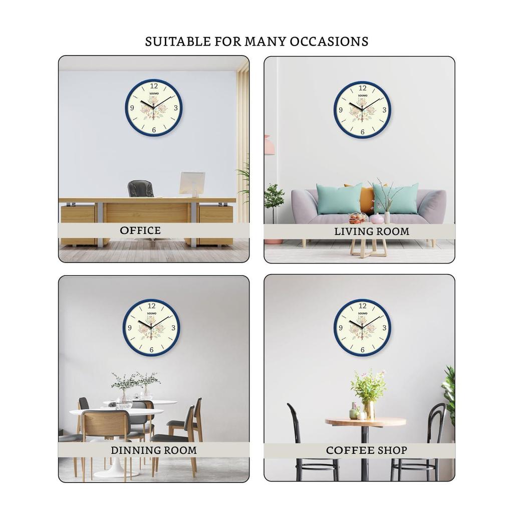 Plastic 11-Inch Classic & Modern and Stylish Flower Print Silent Movement Analog Wall Clock - Turquoise Blue
