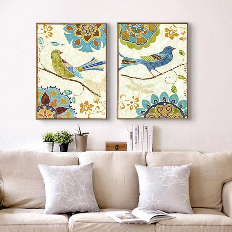 Ethnic Birds Print Canvas Painting Geometric Wall Poster for Living Room Traditional Chinese Pictures Wedding Favor