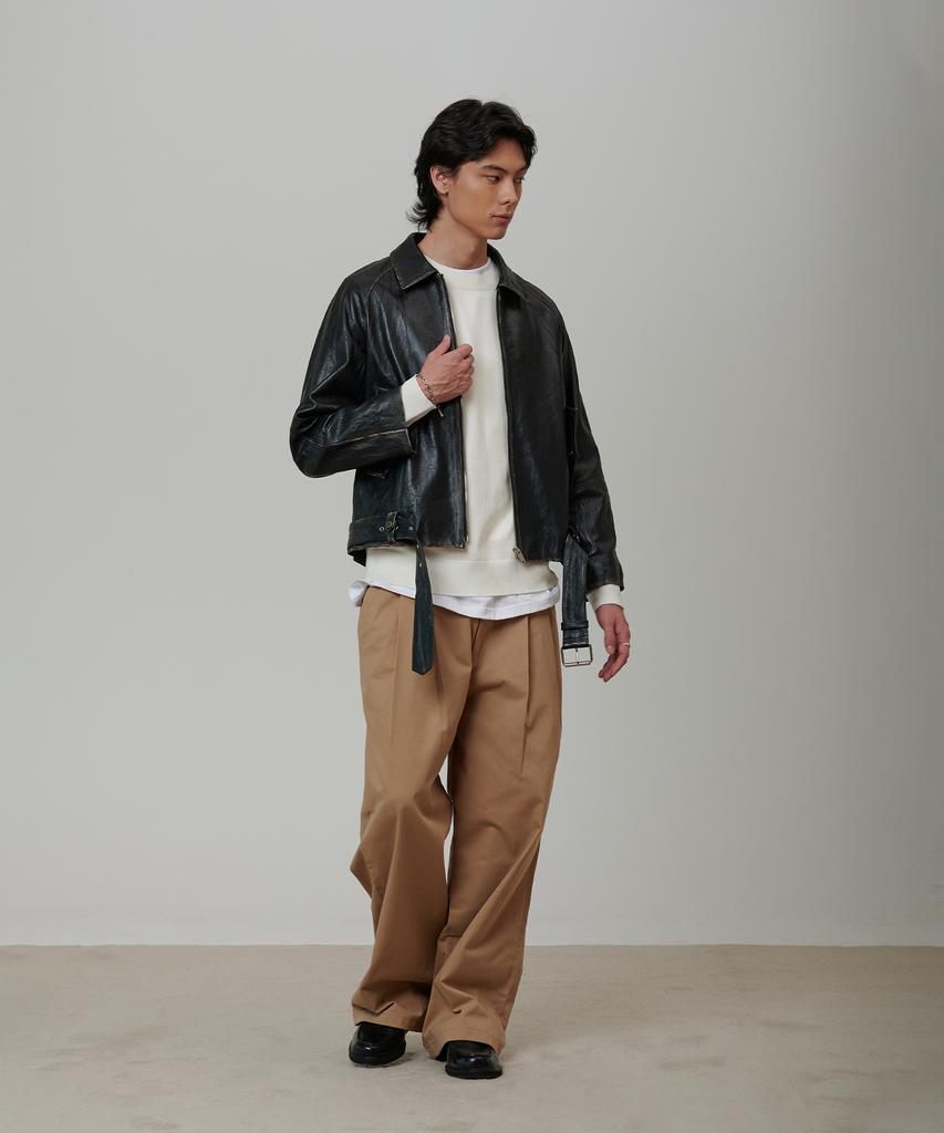 PINBLACK (Men) Classic Cotton Double-Pleat Chino Pants Beige