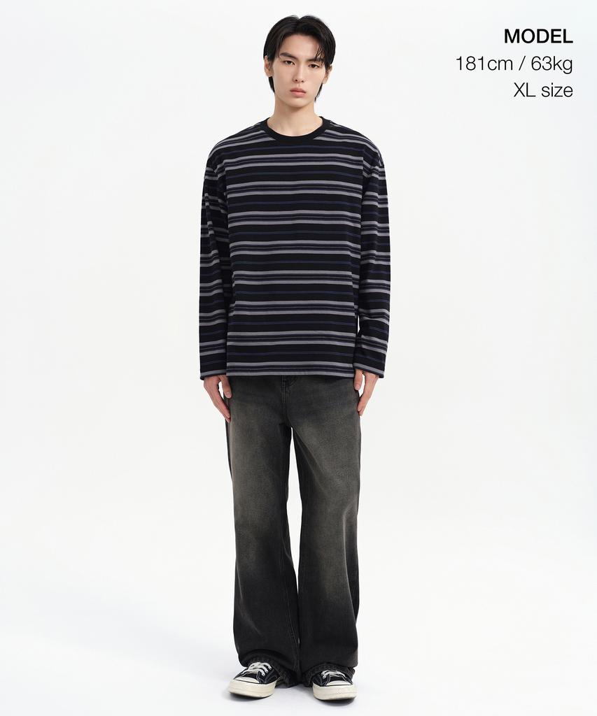 Musinsa Standard Multi-Stripe Relaxed Long Sleeve T-Shirt 3 [Black]