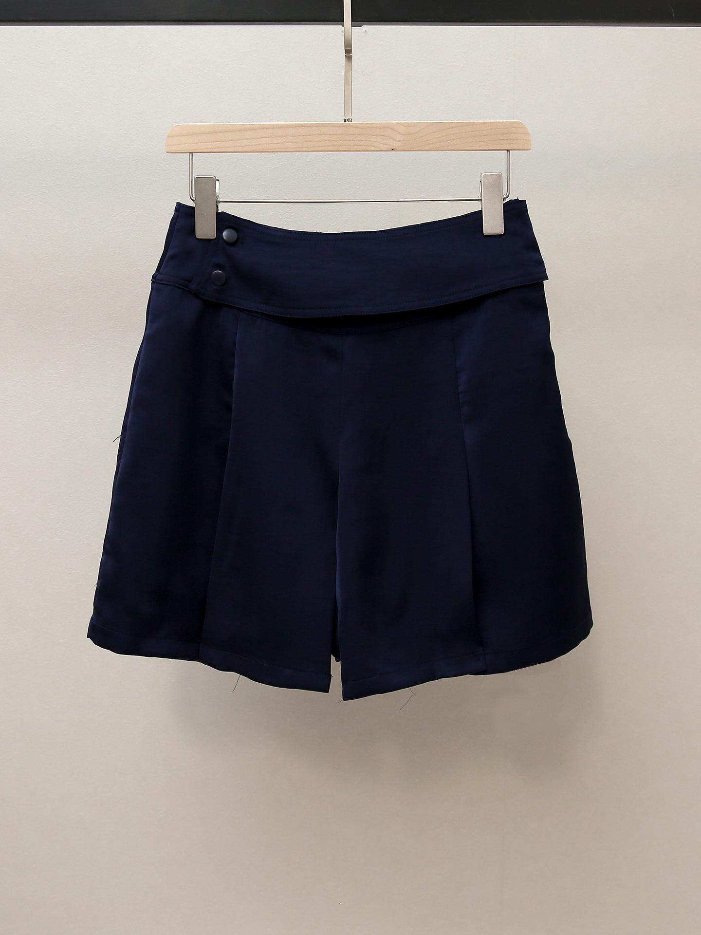 

S Family Autumn Commuter A-Line Satin Pleated Skirt with Slit S темно-синий