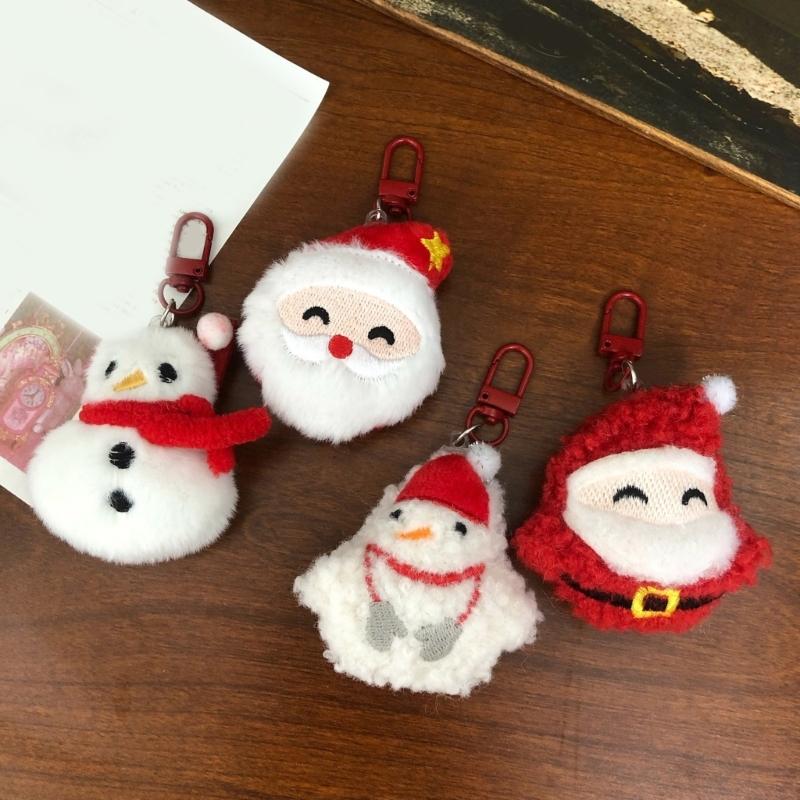 6 Pieces Cartoon Plush Christmas Keychain Collection Decorative Keyring Pendant Soft PP Cotton Charm for Bags and Keys