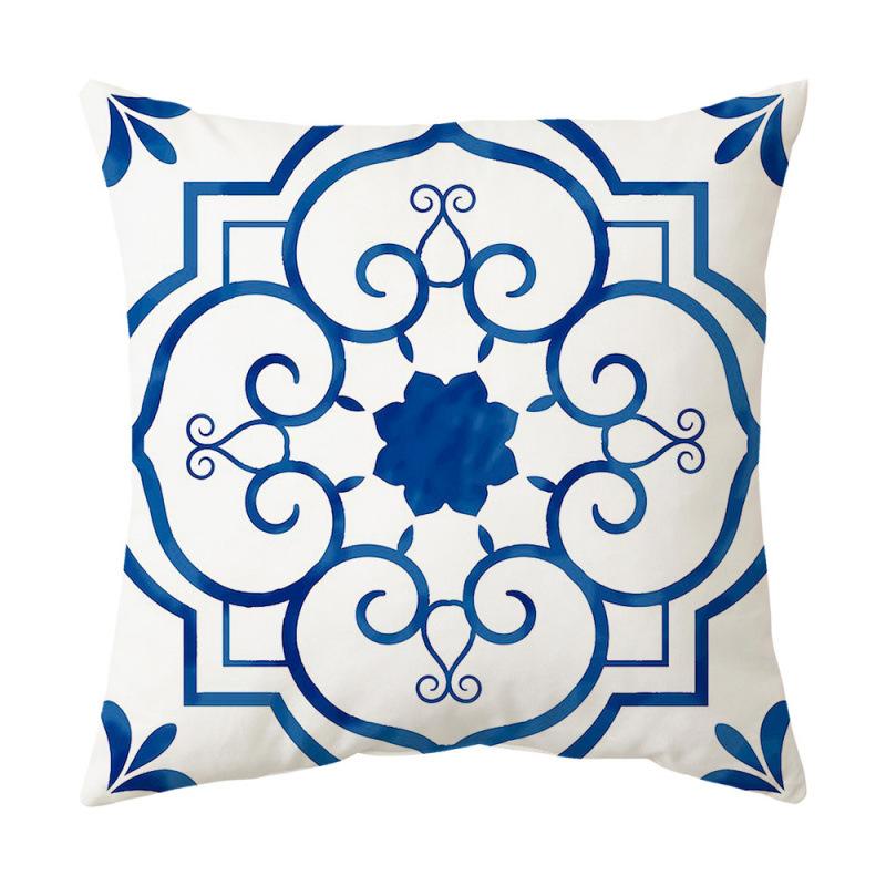 Blue Theme Simple Pattern Printed Pillow Cover Home Decor Geometric Mandala Sofa Cushion