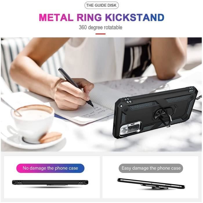 Coque de protection - E.F.CONNECTION - Redmi Note 10Pro 4G - Rigide - Anneau support métal - Noir