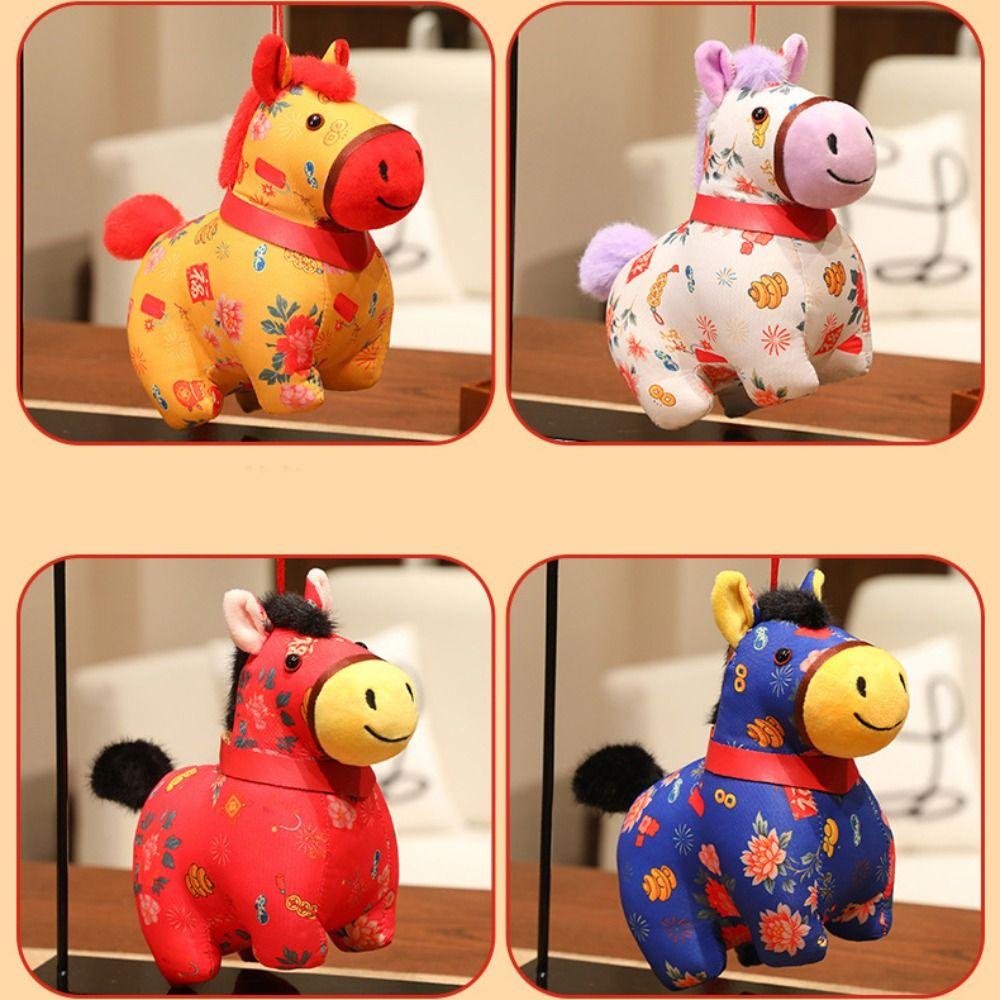 Creative Plush Horse Keychain Mascot Dolls Stuffed Animal Plush Horse Doll Pendant Soft Cute Zodiac Pony Figurine Car Decoration